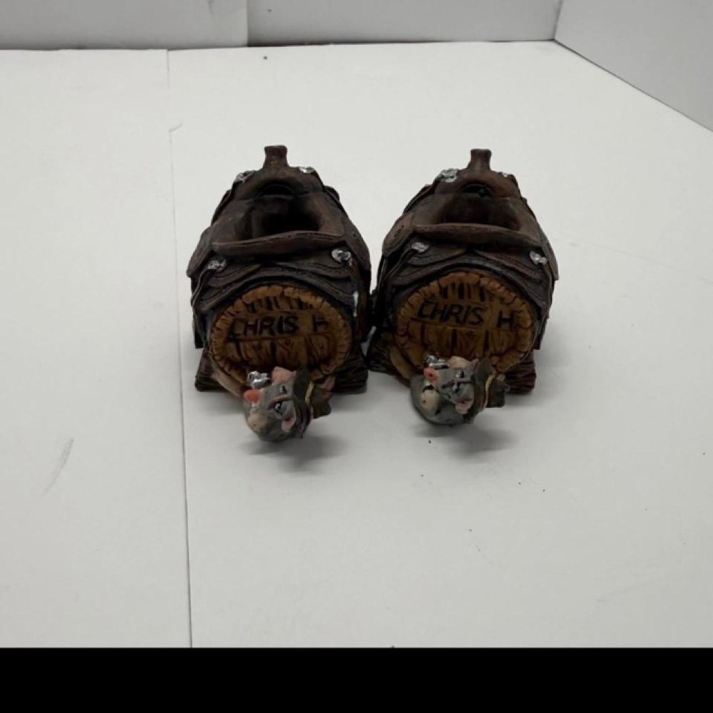 Western Rustic Saddle and Barn Mouse Candle Holders Set of 2 Brown
